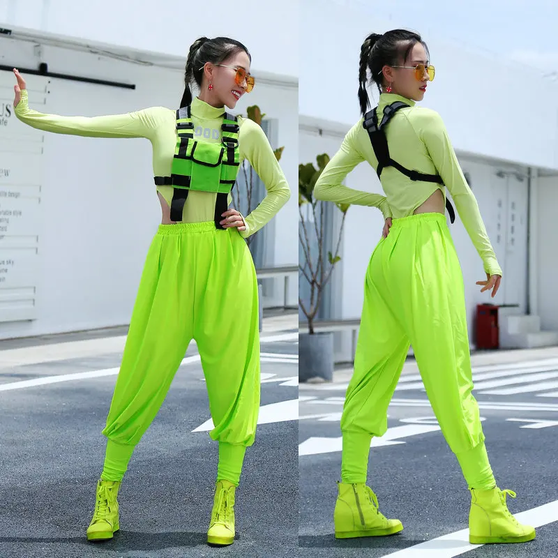 

Fluorescent Green Hip Hop Dance Clothing For Women Gogo Dancers Outfits Nightclub Bar Dj Jazz Dance Performance Stage Dress