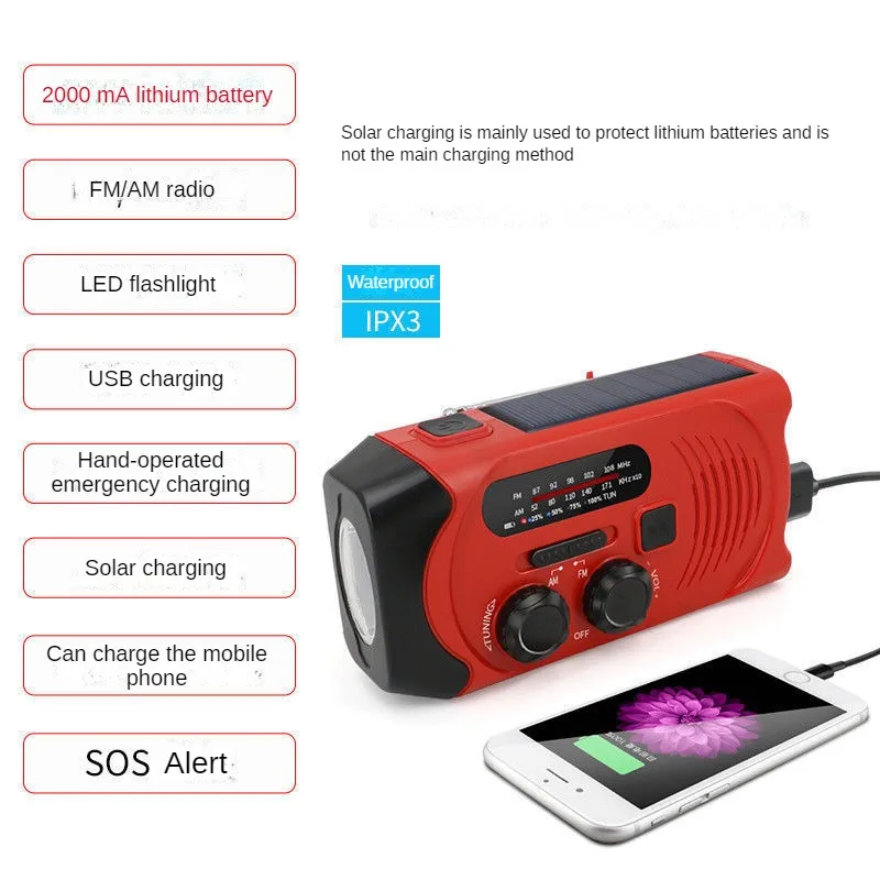 

Multi Functional Fm Radio For Outdoor Sports Camping Emergency Hand Cranked Power Generation Solar Powered Mobile Phone Charging