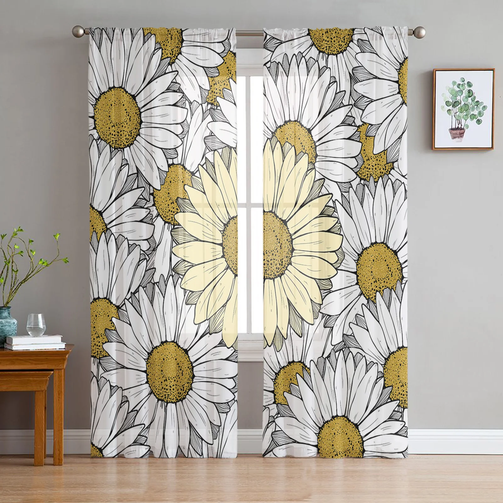 

Flowers Chrysanthemum Simple Sheer Curtains for Living Room Bedroom Tulle Curtain for Kitchen Voile Curtain Blind Panels