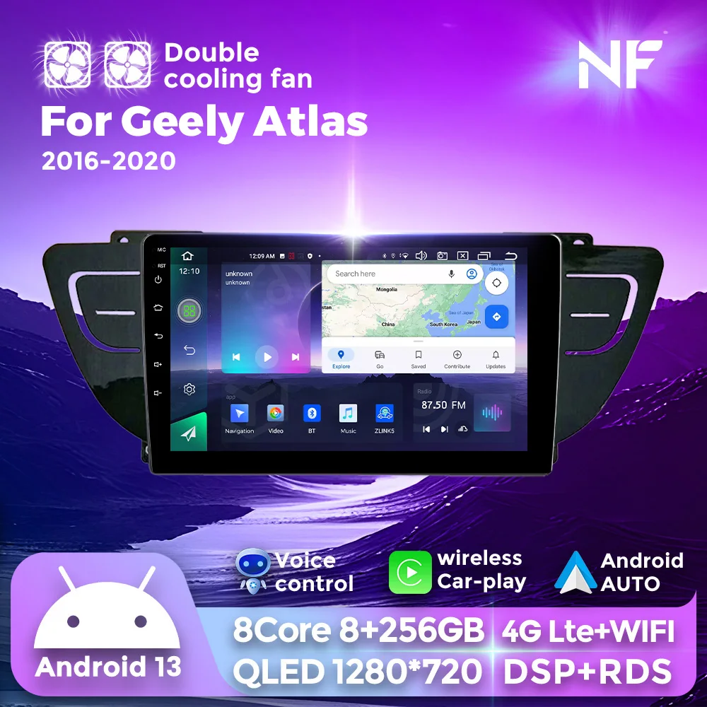 

9.5 Inch Car Radio Android 13 For Geely Atlas NL-3 2016 - 2020 Multimedia Video Player Wireless Carplay Navigation DSP RDS GPS