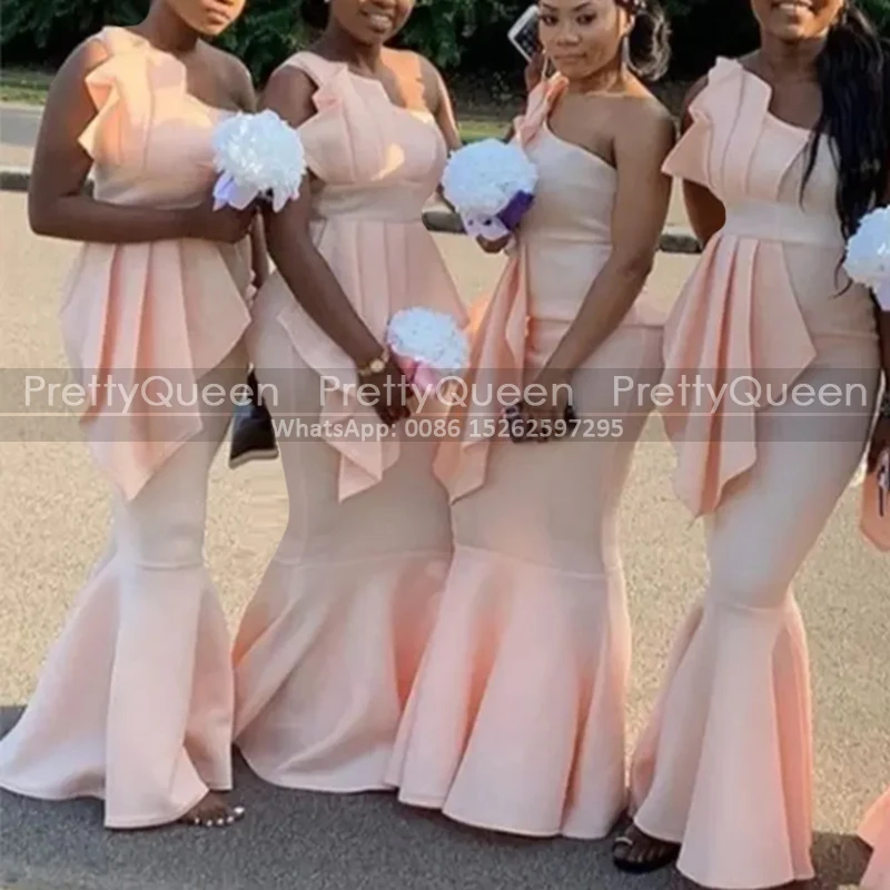 Mermaid Long Bridesmaid Dresses Pleat One Shoulder Peach Satin Sleeveless Sheath Formal Party Dress Maid Of Honor
Mermaid Long Bridesmaid Dresses Pleat One Shoulder Peach Satin Sleeveless Sheath Formal Party Dress Maid Of Honor