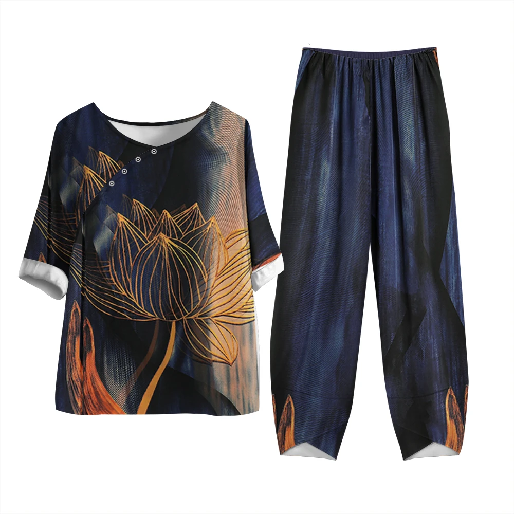 Middle-Aged 2-Piece Women's Vintage Women's Button-Down Shirt Set Breathable Patchwork Mixed Color Print Short-Sleeve Pants Suit
Middle-Aged 2-Piece Women's Vintage Women's Button-Down Shirt Set Breathable Patchwork Mixed Color Print Short-Sleeve Pants Suit