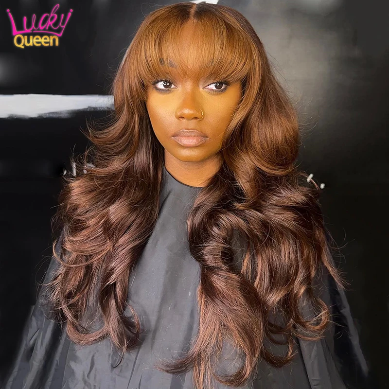 Ombre Brown Body Wave Human Hair Wig with Air Bangs Transparent Lace 13X4 Front Wig Color 4 Brown 5X5 Lace Closure Wig for Women
Ombre Brown Body Wave Human Hair Wig with Air Bangs Transparent Lace 13X4 Front Wig Color 4 Brown 5X5 Lace Closure Wig for Women