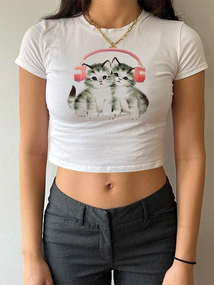 SEASONS Cartoon Cat Print White T-shirt Summer Y2K Slim Women Cropped Tops Cute Short Sleeve Tee Casual Street Outfits ASTS86552
SEASONS Cartoon Cat Print White T-shirt Summer Y2K Slim Women Cropped Tops Cute Short Sleeve Tee Casual Street Outfits ASTS86552