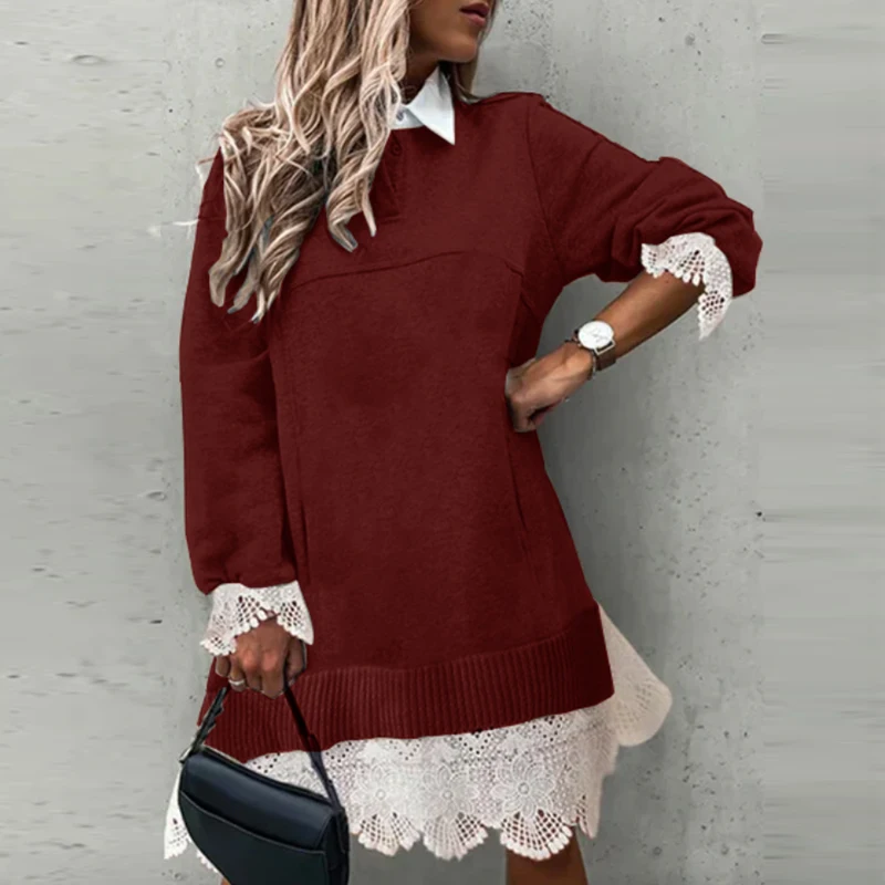Women Casual Shirt Fake Two-Piece Dress Autumn Winter Lace Splicing Irregular Loose Dress 2024 Ladies Long Sleeve Pullover Dress
Women Casual Shirt Fake Two-Piece Dress Autumn Winter Lace Splicing Irregular Loose Dress 2024 Ladies Long Sleeve Pullover Dress