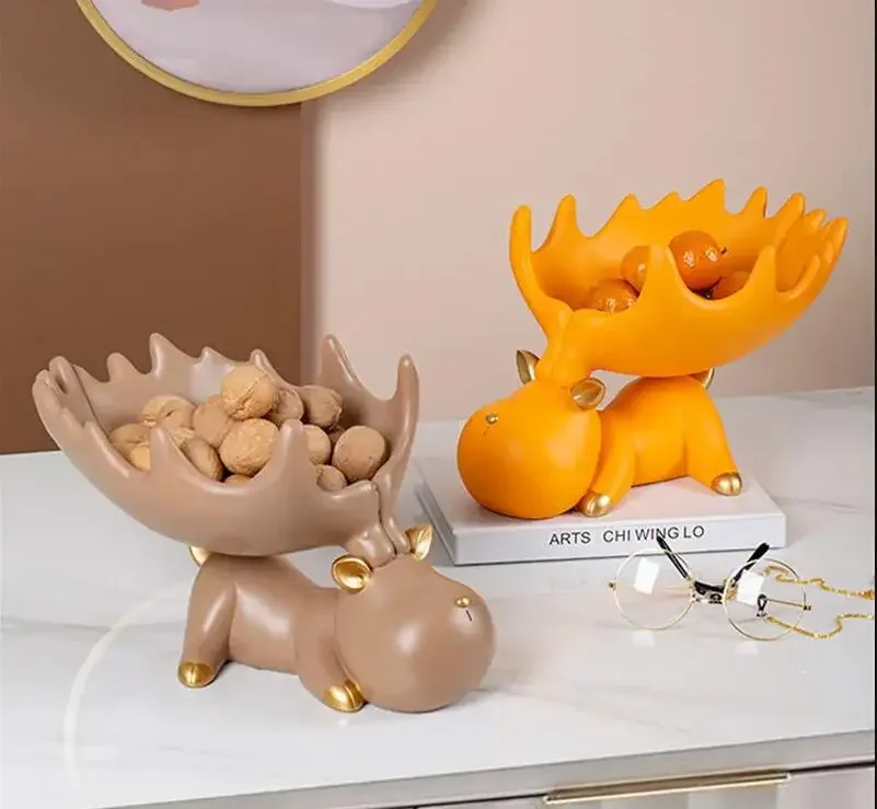 

Resin Deer Storage Ornaments Animal Statue Crafts Key Groceries Organize Box Snack Tray Decorative Storage Tray Home Furnishings