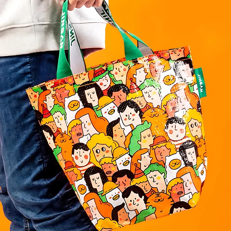 Creative Gift Woven Shopping Bag - Large Waterproof Storage Tote with Colorful Prints 3 S2ae27d1fbc4242ac8a03f9ee6580fa10s