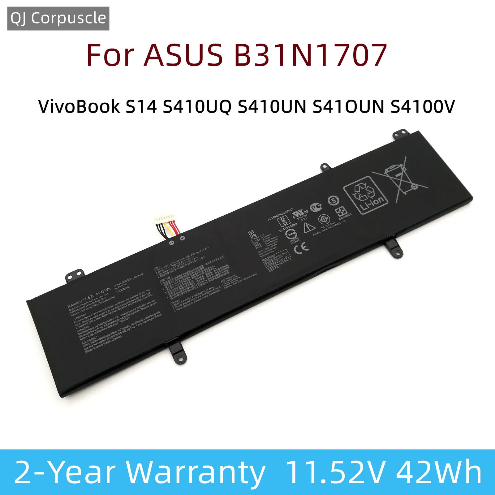 

Оригинальный B31N1707 Аккумулятор для ноутбука ASUS VivoBook S14 S410UQ S410UN S41OUN S4100V S4100VN S4200U X411UA X411UF X411UN X411UQ