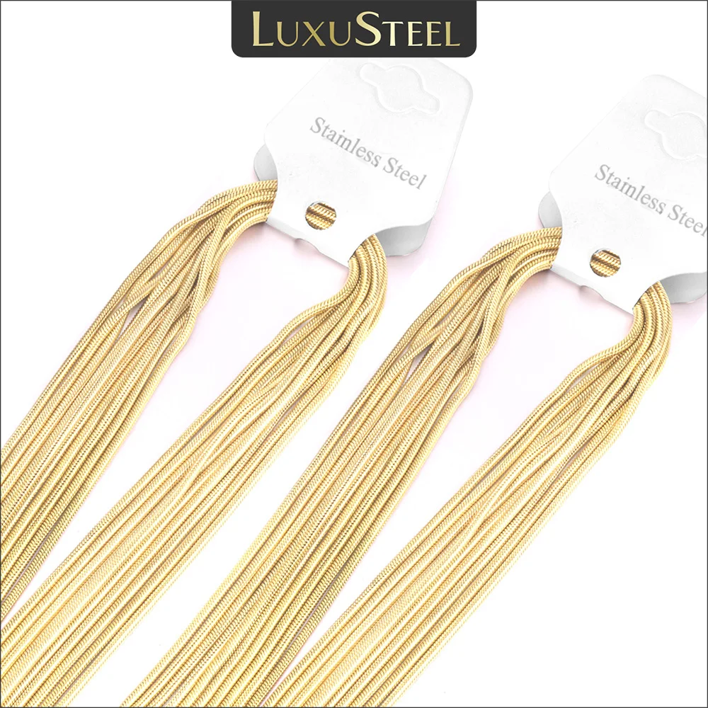 

LUXUSTEEL 10Pcs/Lots 2mm Round Snake Chain Stainless Steel Necklace Gold Color Necklaces Pendants Lobster Clasp Inoxidable 45cm