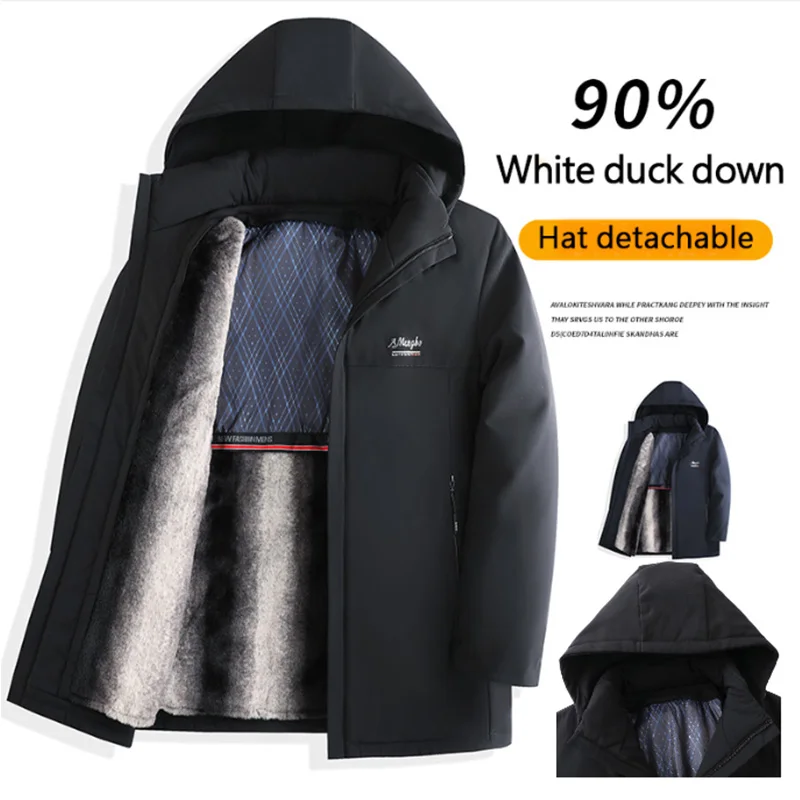 

2024 Fashion 90% White Duck Down Coat Men Puffer Jackets New Medium-length Hooded Winter Wear Handsome Men's Coats Parka Winter