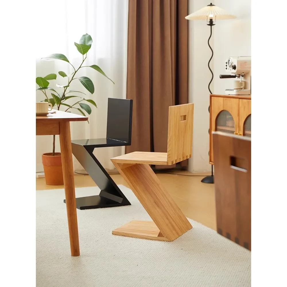 

Nordic Vintage Home Solid Wood Backrest Dining Chair Designer Artistic Z-shaped Chair Leisure Simple Modern Small Unit