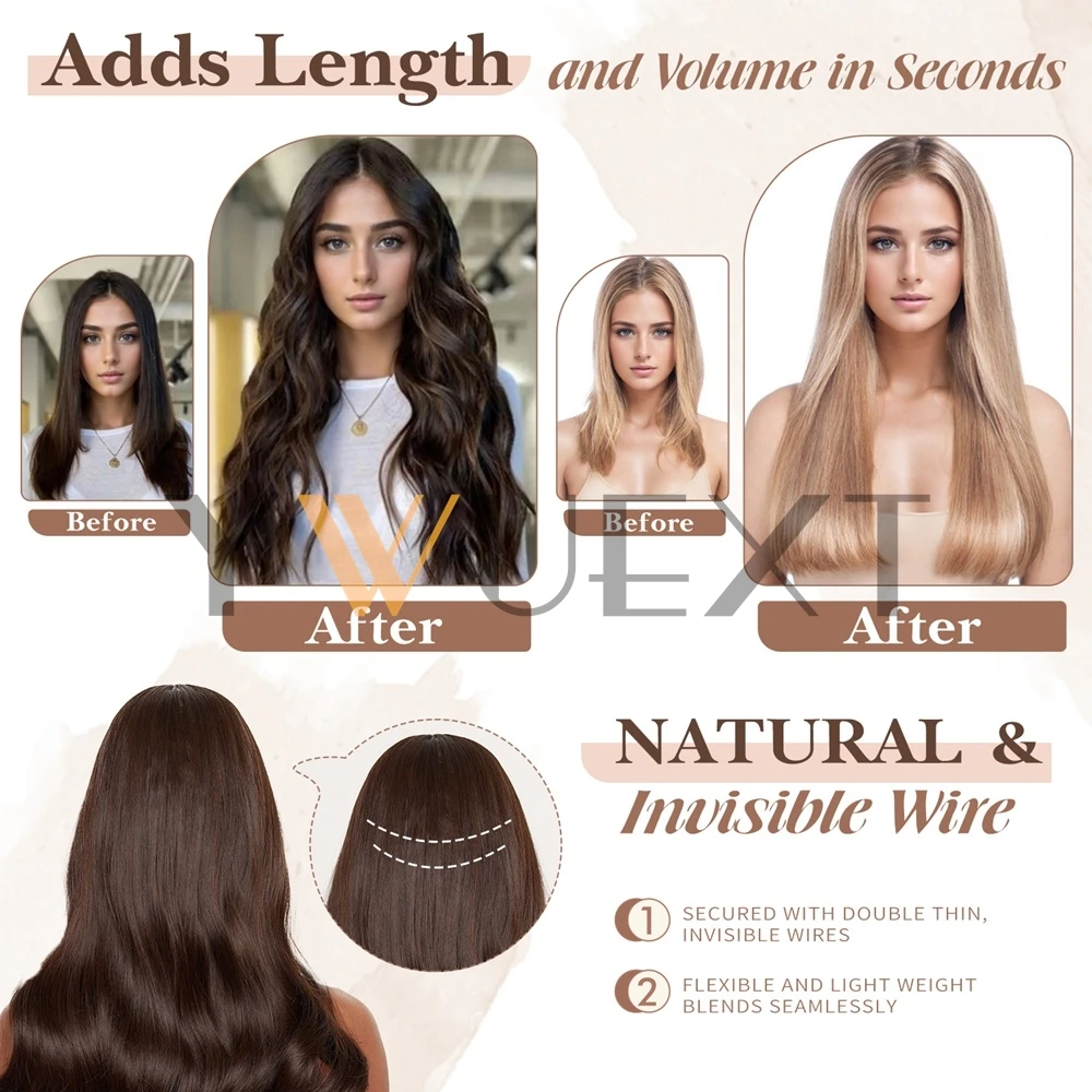 Brown Clip In One Piece Human Hair Extensions with Adjustable Fish Wire 12-24 inches Halo Hair Extensions Flip ins 60-100g 9 S2ae686e260614c7b87a99bc1ecb34610n
