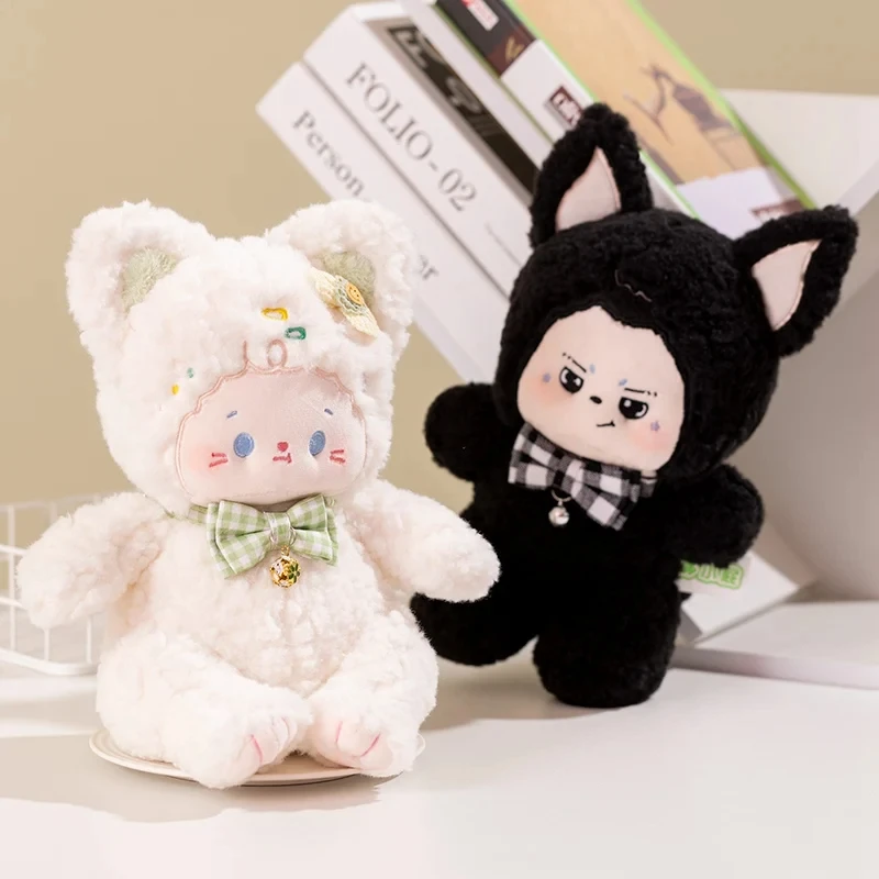 

25cm Baby Couple Plush Dolls Cute Stuffed Animals Kawaii Black Little Wolf Dog Cartoon White Sweetheart Cat Soft Kids Toys Gifts