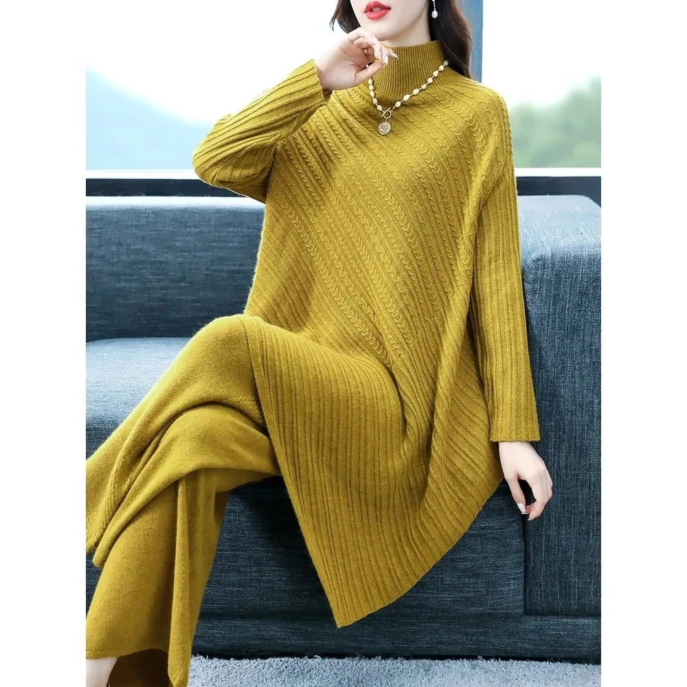 2024 Spring Autumn New Fashion Irregular Two Piece Set Women Casual Knitted Sweater And Wide Leg Pants 2PCS Chic Mother Suits
2024 Spring Autumn New Fashion Irregular Two Piece Set Women Casual Knitted Sweater And Wide Leg Pants 2PCS Chic Mother Suits