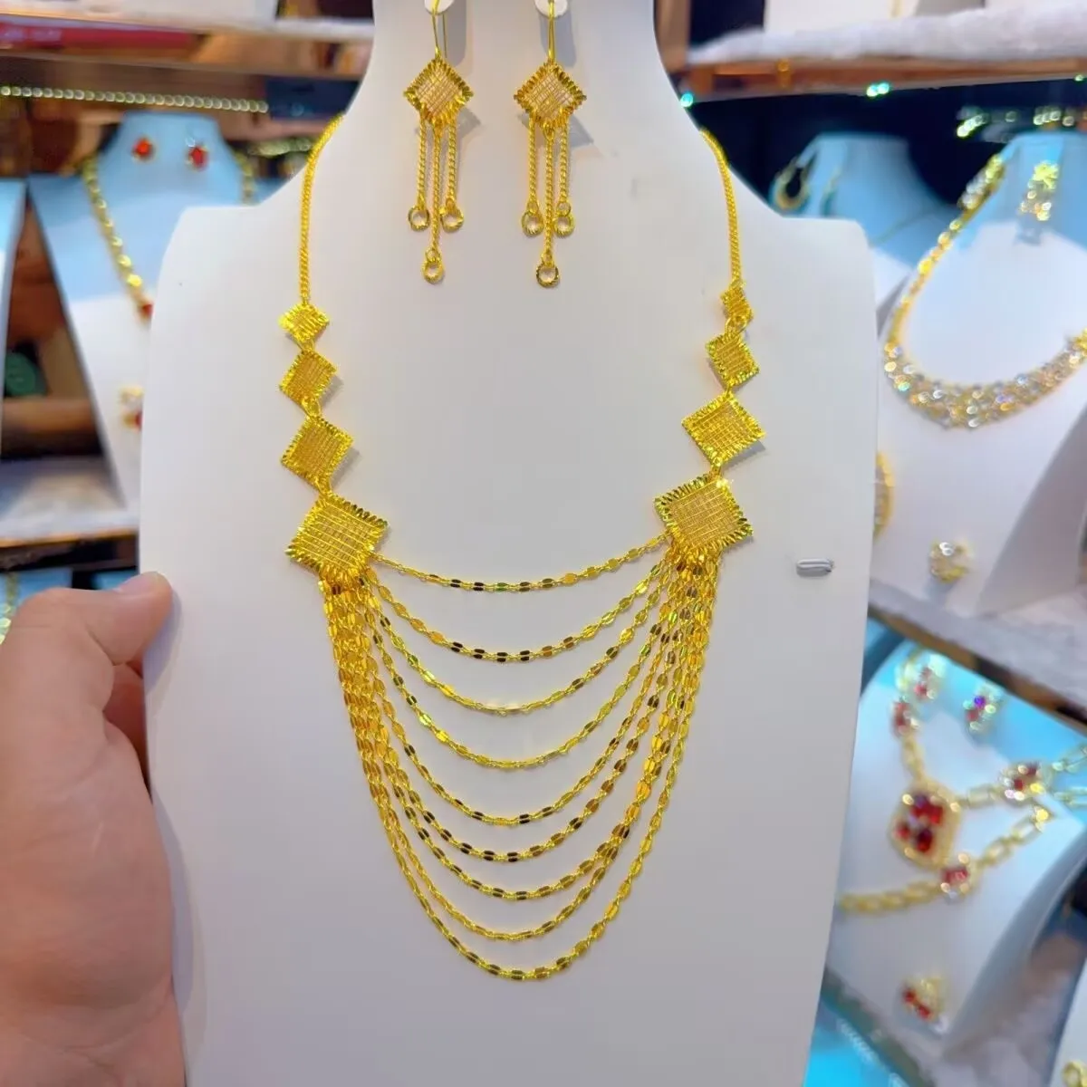 24K Gold Plated Necklace Earrings as a Gift Jewelry Set for Women at Wedding Parties 1 Mallzona S2ae6e75182764293bae5393a758af5899 24K Gold Plated Necklace Earrings as a Gift Jewelry Set for Women at Wedding Parties Mallzona