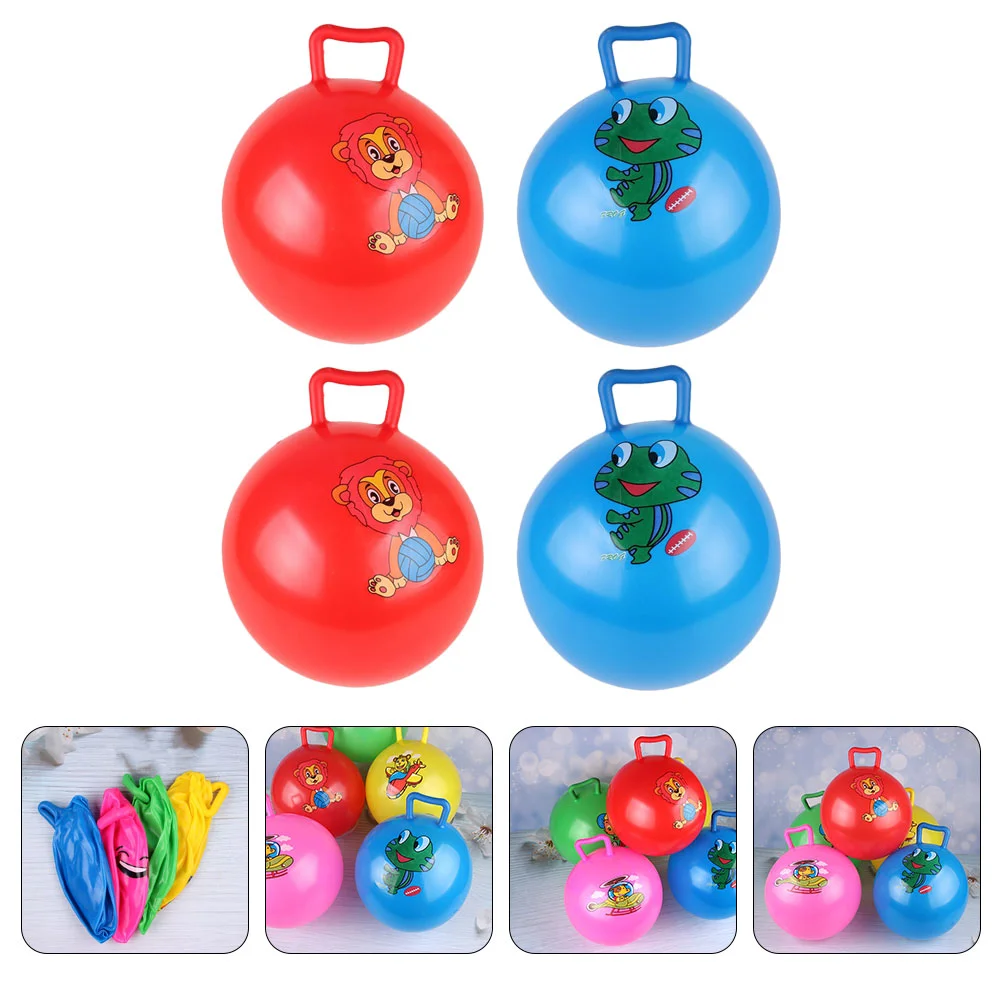

4 Pcs Handle Racket Bouncy Ball For Kids Inflatable Bounce Pvc Cartoon Pattern Hopping Balls