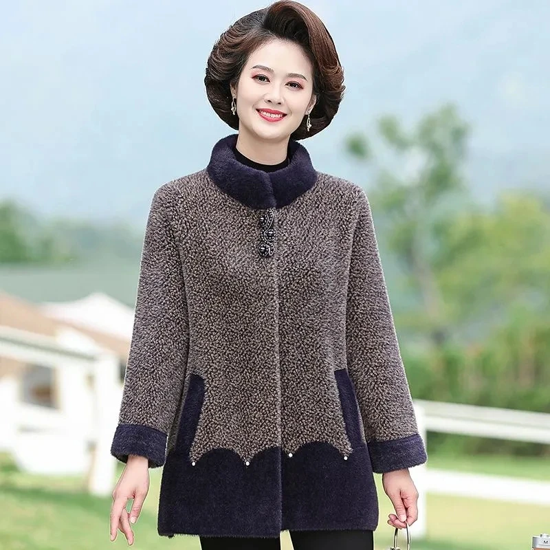 Middle Aged Elderly Mother Woolen Coat Autumn Winter Thicken Warm Imitation Mink Cashmere Knitted Cardigan Female Sweater Jacket
Middle Aged Elderly Mother Woolen Coat Autumn Winter Thicken Warm Imitation Mink Cashmere Knitted Cardigan Female Sweater Jacket