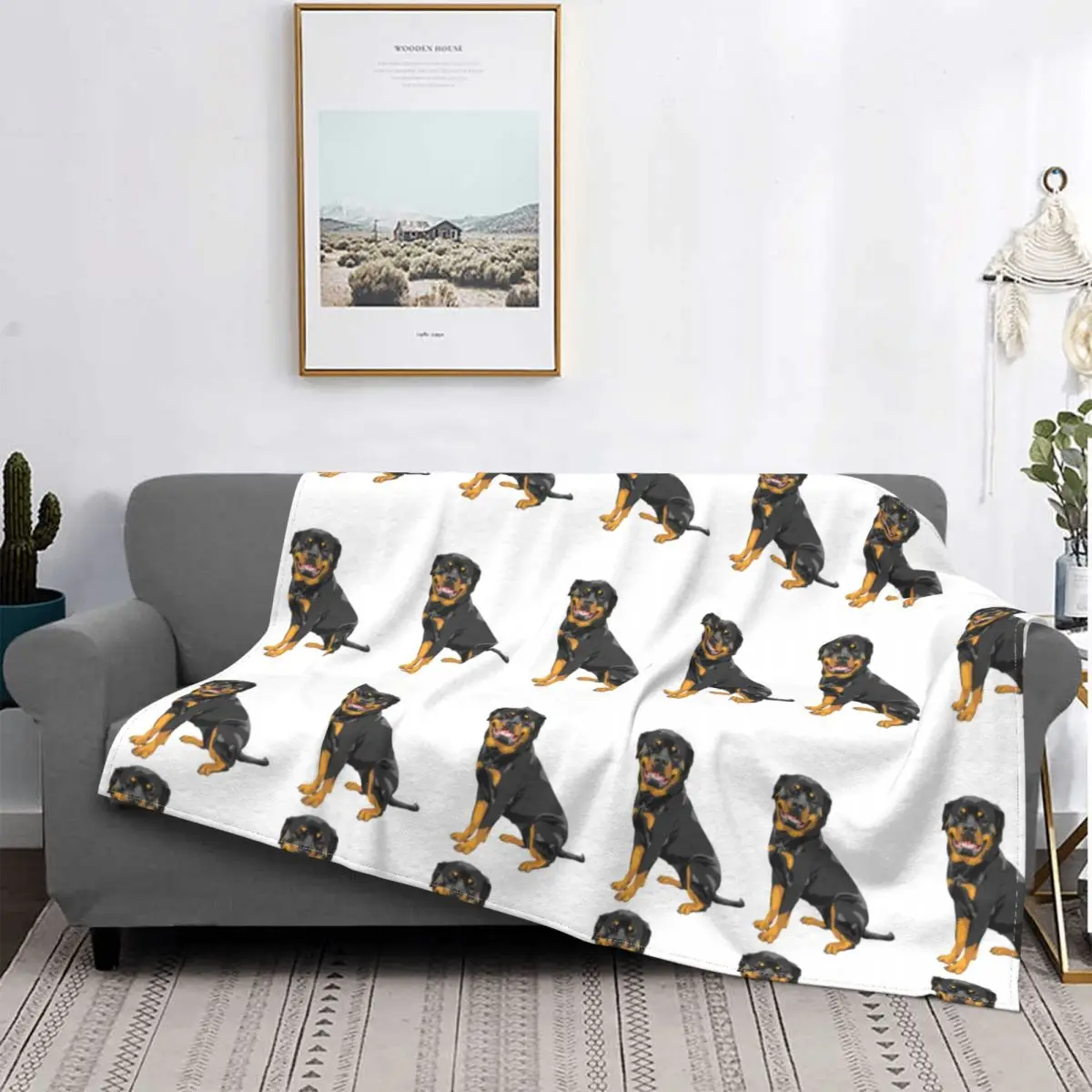 

Rottweiler Dog Breed Pattern Blanket Flannel Decoration Dog Lover Portable Warm Throw Blanket for Home Travel Bedding Throws
