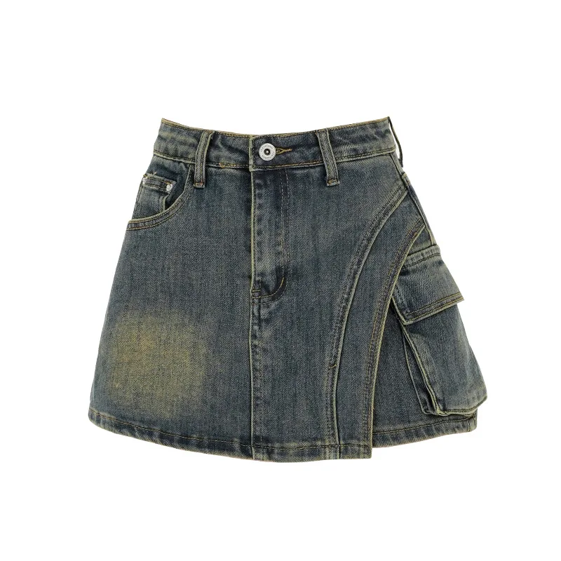 Women Denim Skirt Wash Grey Irregular Big Pockets Cargo High Waist Short A-line Mini Skirt 2023 Summer New Fashion
Women Denim Skirt Wash Grey Irregular Big Pockets Cargo High Waist Short A-line Mini Skirt 2023 Summer New Fashion