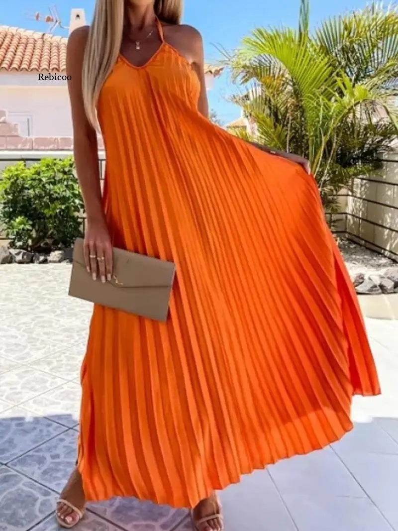 Женское длинное платье с открытыми плечами, Элегантное повседневное однотонное плиссированное платье в рубчик с открытой спиной, Пляжное платье для лета
Женское длинное платье с открытыми плечами, Элегантное повседневное однотонное плиссированное платье в рубчик с открытой спиной, Пляжное платье для лета