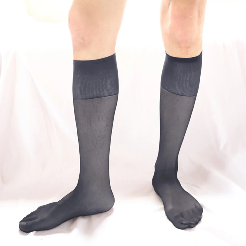 

Men Ultra-thin Sexy Medium Length Business Dress Tube Socks Invisible Traceless Sheer See-Through Elastic Solid Men's Stockings