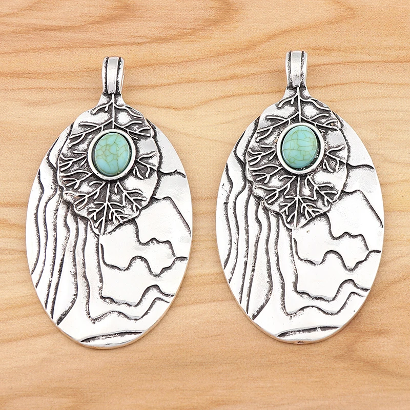 2 Pieces Tibetan Silver Oval Carved Leaves & Faux Stone Charms Pendants for DIY Necklace Jewellery Findings Accessories 68x35mm
2 Pieces Tibetan Silver Oval Carved Leaves & Faux Stone Charms Pendants for DIY Necklace Jewellery Findings Accessories 68x35mm