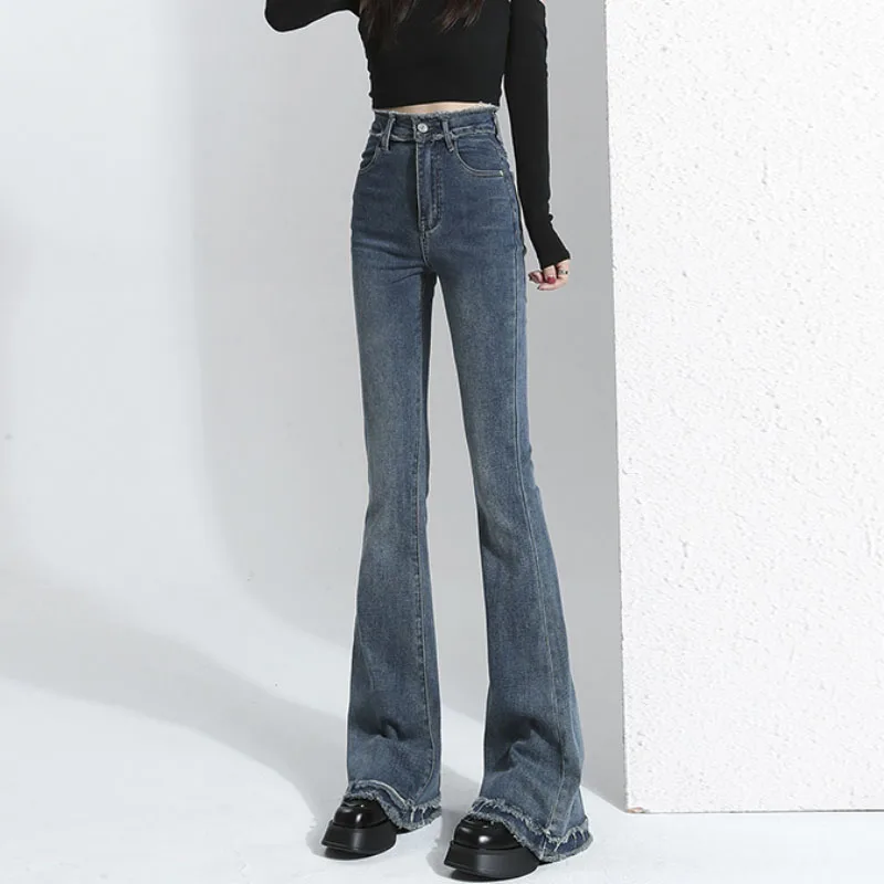 High Waist Tight Flared Jeans For Women Elastic Fashion Boyfriend Style Denim Pants Ragged Streetwear Trousers
High Waist Tight Flared Jeans For Women Elastic Fashion Boyfriend Style Denim Pants Ragged Streetwear Trousers