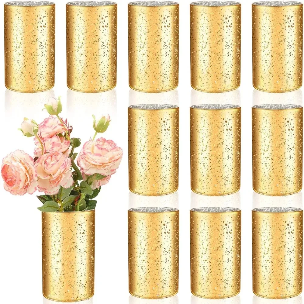 

Vases 12 Pieces Bling Glass Vase for Flower Wedding Table Centerpieces Speckled Gold Vases Flowers Vase Votive Candle Holders