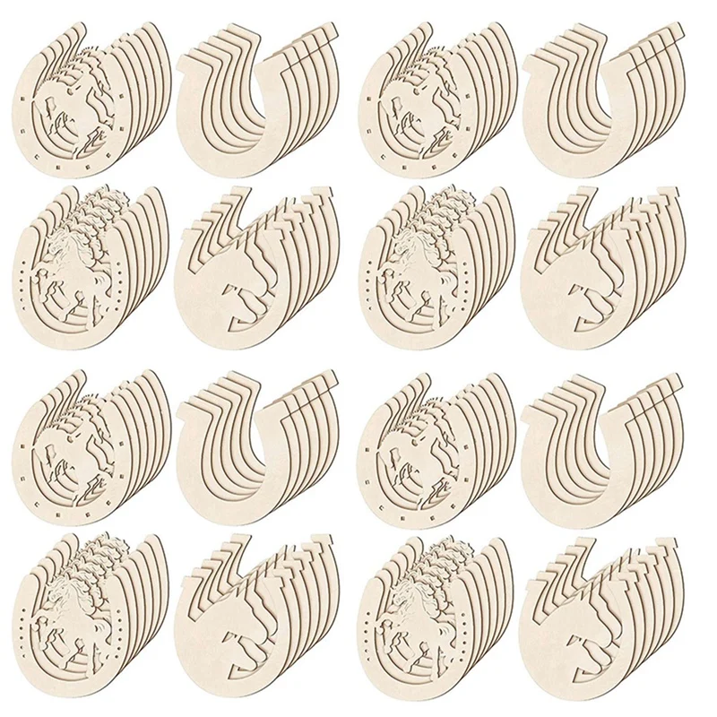 

2023 Hot-192 Pcs Horseshoe Shape Wood Cutouts For Crafts Unfinished Wooden Horseshoes Small Cowboy Party Decorations