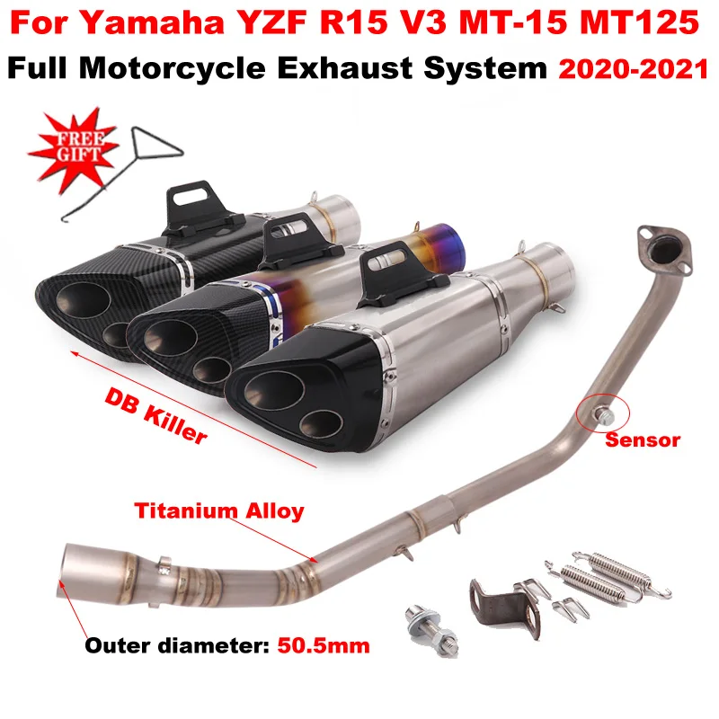 Slip-On For Yamaha YZF R15 R125 MT-15 MT125 V3 V4 2020-2021 Full Motorcycle Exhaust System Escape With Front Link Pipe DB Killer
Slip-On For Yamaha YZF R15 R125 MT-15 MT125 V3 V4 2020-2021 Full Motorcycle Exhaust System Escape With Front Link Pipe DB Killer