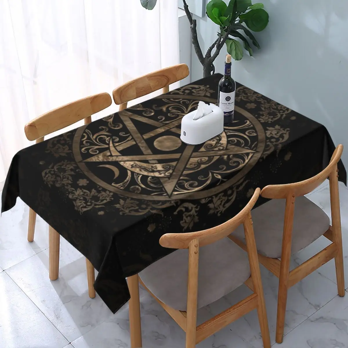 

Rectangular Fitted Pagan Wiccan Pentagram Table Cloth Waterproof Tablecloth 45"-50" Table Cover Backed with Elastic Edge