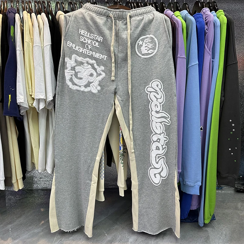 

Y2k High Street Hellstar Studios Spliced Vintage Foam Print High Quality Cotton Loose Casual Flare Pants for Men and Women