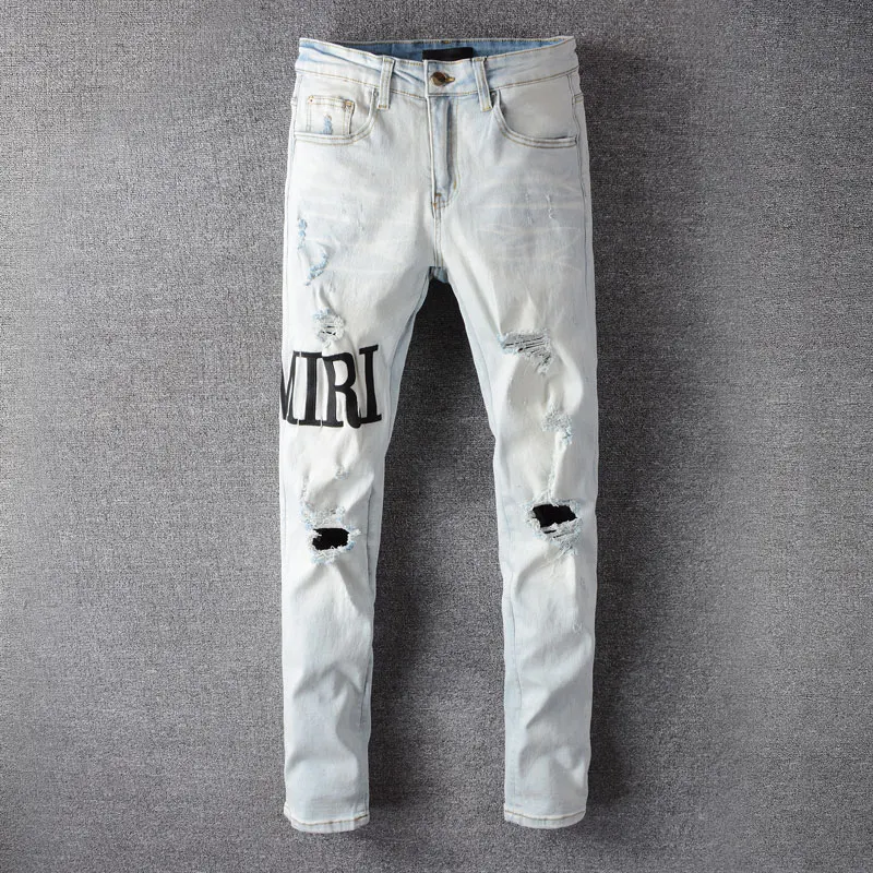 High Street Fashion Men Jeans Retro Light Blue Stretch Skinny Fit Ripped Jeans Men Brand Patch Designer Hip Hop Denim Hole Pants
High Street Fashion Men Jeans Retro Light Blue Stretch Skinny Fit Ripped Jeans Men Brand Patch Designer Hip Hop Denim Hole Pants