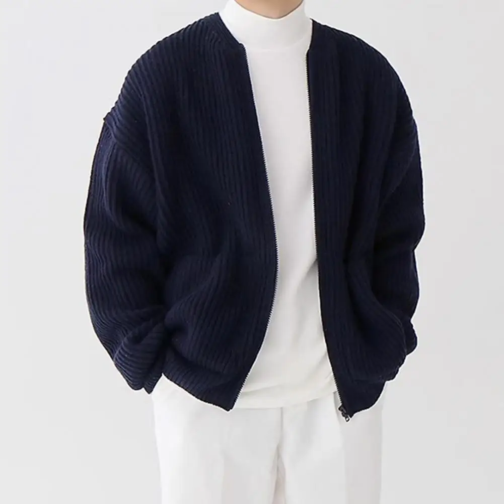 Front Zipper Cardigan Men's Collarless Knitted Sweater Coat with Zipper Placket Pockets for Autumn Winter Outwear Sweater
Front Zipper Cardigan Men's Collarless Knitted Sweater Coat with Zipper Placket Pockets for Autumn Winter Outwear Sweater