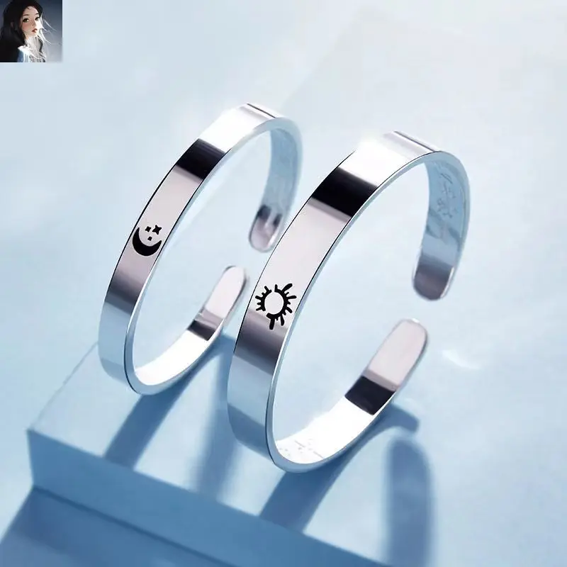 999 Silver Sun Moon Pattern Open Mouth Bracelet Men Women Couple Gift Jewelry With Box
999 Silver Sun Moon Pattern Open Mouth Bracelet Men Women Couple Gift Jewelry With Box