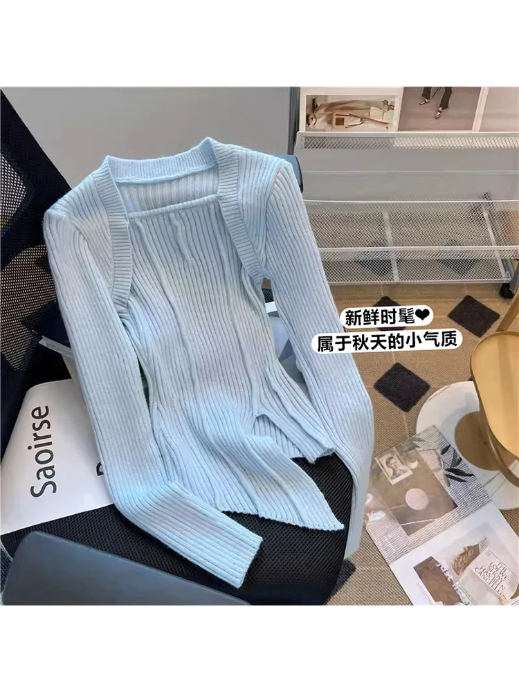 Women Blue Pullover Knitted Sweater Fashion Long Sleeve Square Collar Knit Sweater Korean Jumper Y2k Vintage Clothes Autumn 2023
Women Blue Pullover Knitted Sweater Fashion Long Sleeve Square Collar Knit Sweater Korean Jumper Y2k Vintage Clothes Autumn 2023