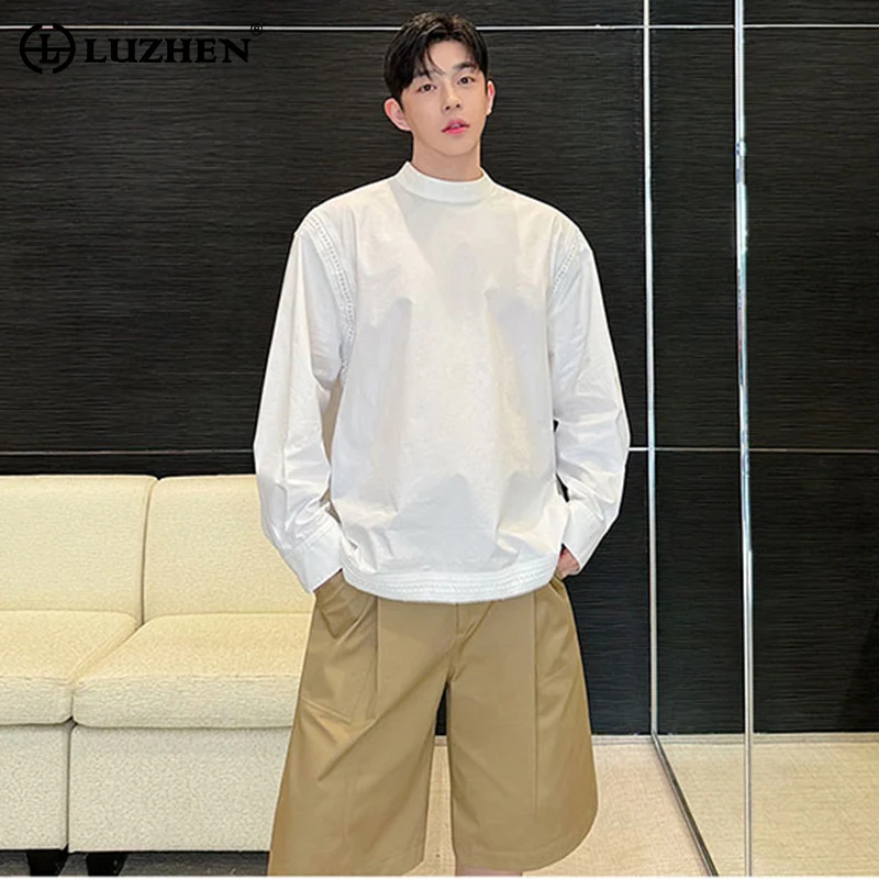 

LUZHEN стильные сращивающиеся дизайнерские футболки с длинным рукавом мужские 2024 Новые однотонные свободные модные корейские элегантные топы LZ3206