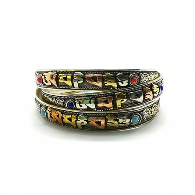 Mantras tibétains Amulette Manchette ouverte OM MANI PAD plus proche HUM Bangles Rose Cuivre BB-020 2