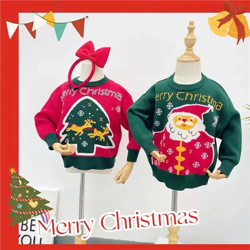 

Merry Christmas Children Sweater Santa Claus Christmas Tree Baby Girls Boys Knitwear Pullover Knit Sweater Kids Party Sweaters