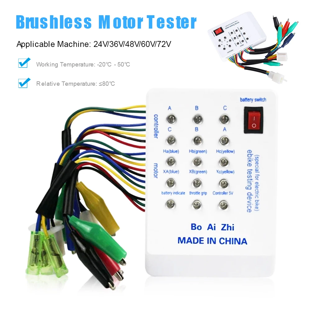 24V/36V/48V/60V/72V E-bike Brushless Motor Controller Tester 9V Battery Powered Electro Car Scooter Motor Controller Detector
24V/36V/48V/60V/72V E-bike Brushless Motor Controller Tester 9V Battery Powered Electro Car Scooter Motor Controller Detector