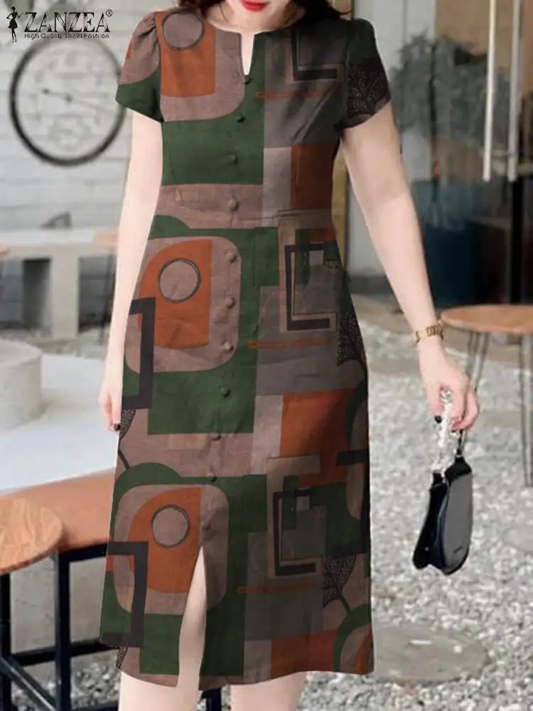 ZANZEA 2024 Summer Short Sleeve Robe Fashion Retro Print Midi Dress Women Cotton Buttons Sundress Casual Slit Hem Vestidos Femme
ZANZEA 2024 Summer Short Sleeve Robe Fashion Retro Print Midi Dress Women Cotton Buttons Sundress Casual Slit Hem Vestidos Femme