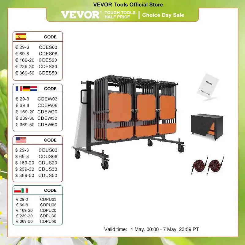 

VEVOR Folding Chair Cart Mobile Stackable Chair Holder Dolly Storage Rack Trolley with 4 Casters for Conference Rooms Schools