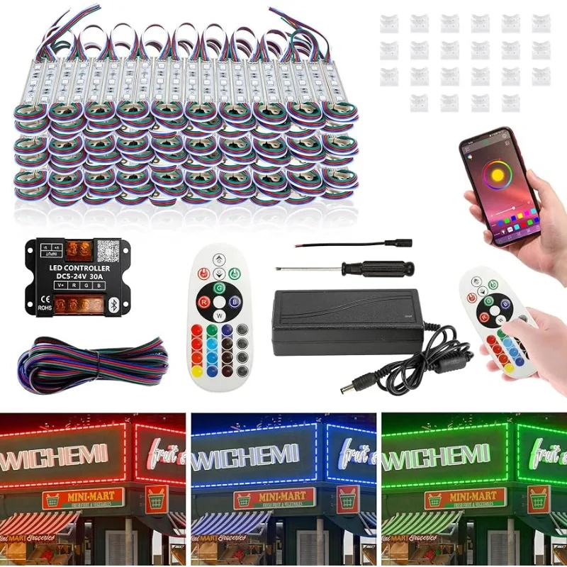 LED Lights Bluetooth APP Control LED Modules for Signs 100ft 200PCS 3 Led 5050 SMD RGB LED Strip Lights Business Window
LED Lights Bluetooth APP Control LED Modules for Signs 100ft 200PCS 3 Led 5050 SMD RGB LED Strip Lights Business Window