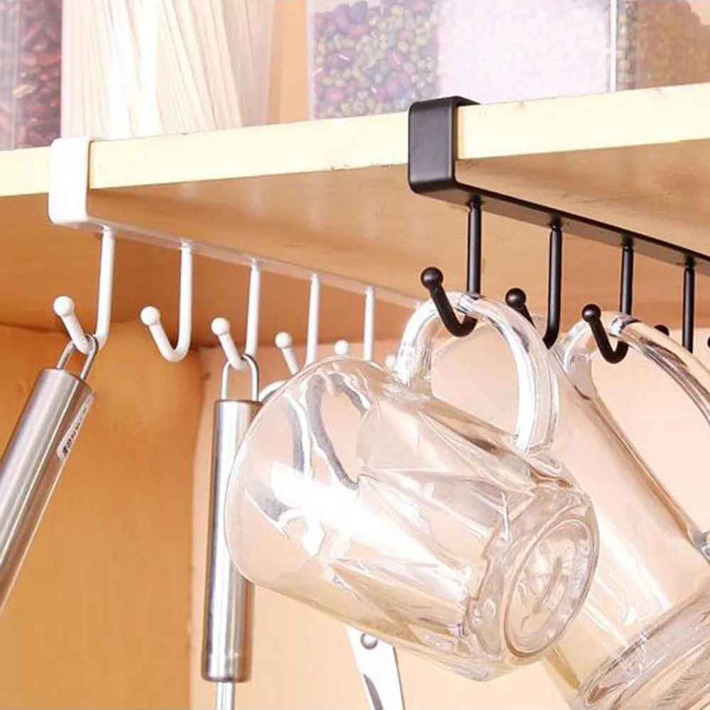 

Kitchen Accessories Shelf Storage Hooks Clothes Hanging Rack Wardrobe Kitchen Organizer Cup Holder Glass Mug Holder 6 Hooks#W