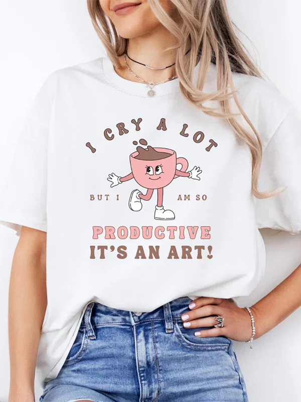 I Cry A Lot Productive It Is An Art Funny Slogan Women T-shirt Cute Cartoon Cups Print Female Shirt New Trend Summer Casual Tops
I Cry A Lot Productive It Is An Art Funny Slogan Women T-shirt Cute Cartoon Cups Print Female Shirt New Trend Summer Casual Tops
