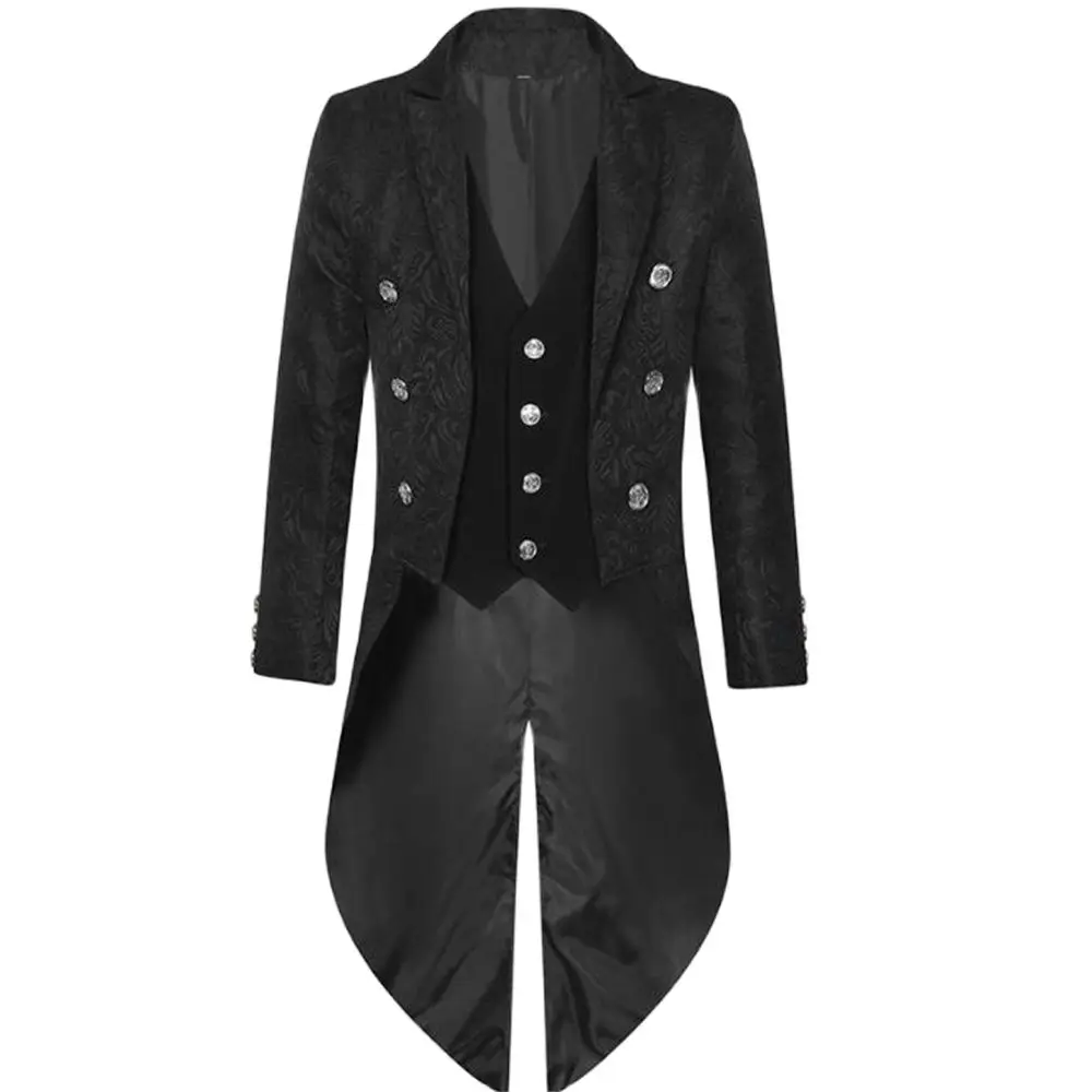 Adult Men Medieval Cosplay Black Jackets Devil Fashion Gothic Steampunk Tailcoat Costume Black Brocade Damask Wedding Halloween
Adult Men Medieval Cosplay Black Jackets Devil Fashion Gothic Steampunk Tailcoat Costume Black Brocade Damask Wedding Halloween