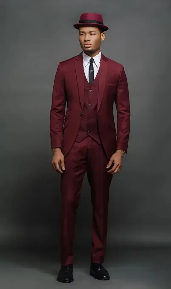 

Burgundy Classic Suit Slim Fit 3 Piece Fashion Tuxedo Custom Groom Blazer Set Prom Jacket Terno Masculino Costume Mariage Homme