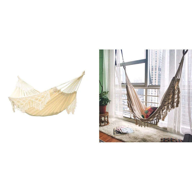 

2 Person Hammock Large Bohemian Macrame Fringe Double Hammock Swing Net Chair Outdoor Indoor Hanging Decor