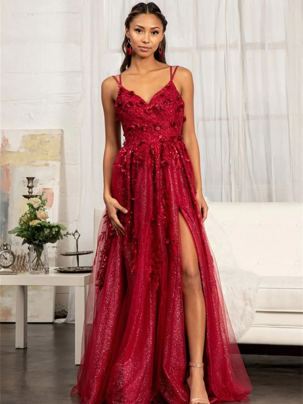 Sleeveless Lace Sequin 3D Floral Applique Prom Dress Front Clip Seam Split Adult Homecoming Bar Mitzvah Dress Formal Occasion
Sleeveless Lace Sequin 3D Floral Applique Prom Dress Front Clip Seam Split Adult Homecoming Bar Mitzvah Dress Formal Occasion