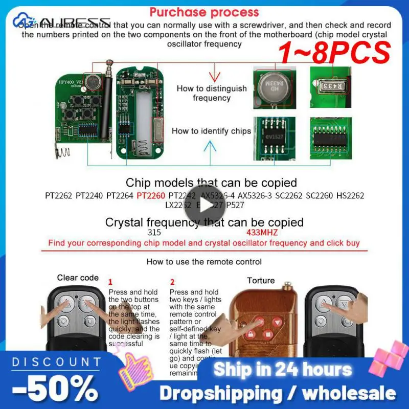 1~8PCS 433MHz Duplicator Clone Remote Control 433.92MHz Gate Garage Door Opener Key Fob
1~8PCS 433MHz Duplicator Clone Remote Control 433.92MHz Gate Garage Door Opener Key Fob